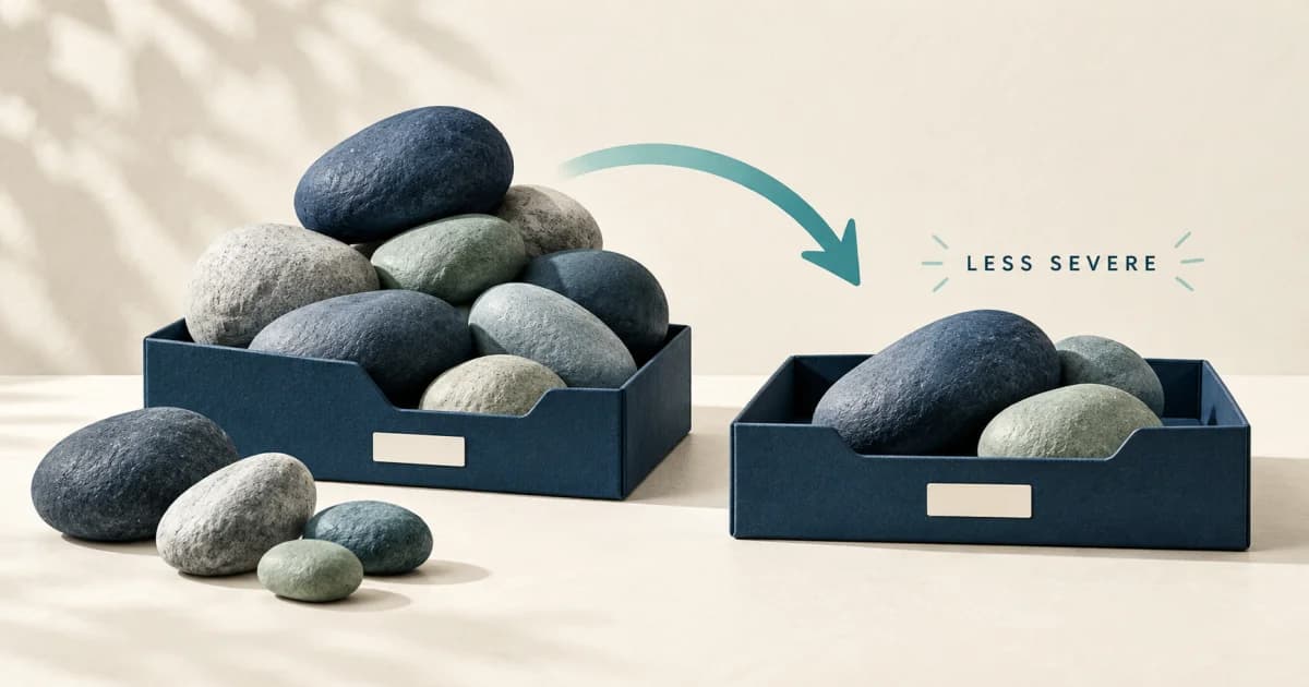 Two trays of weights show a burden becoming lighter while some weight remains