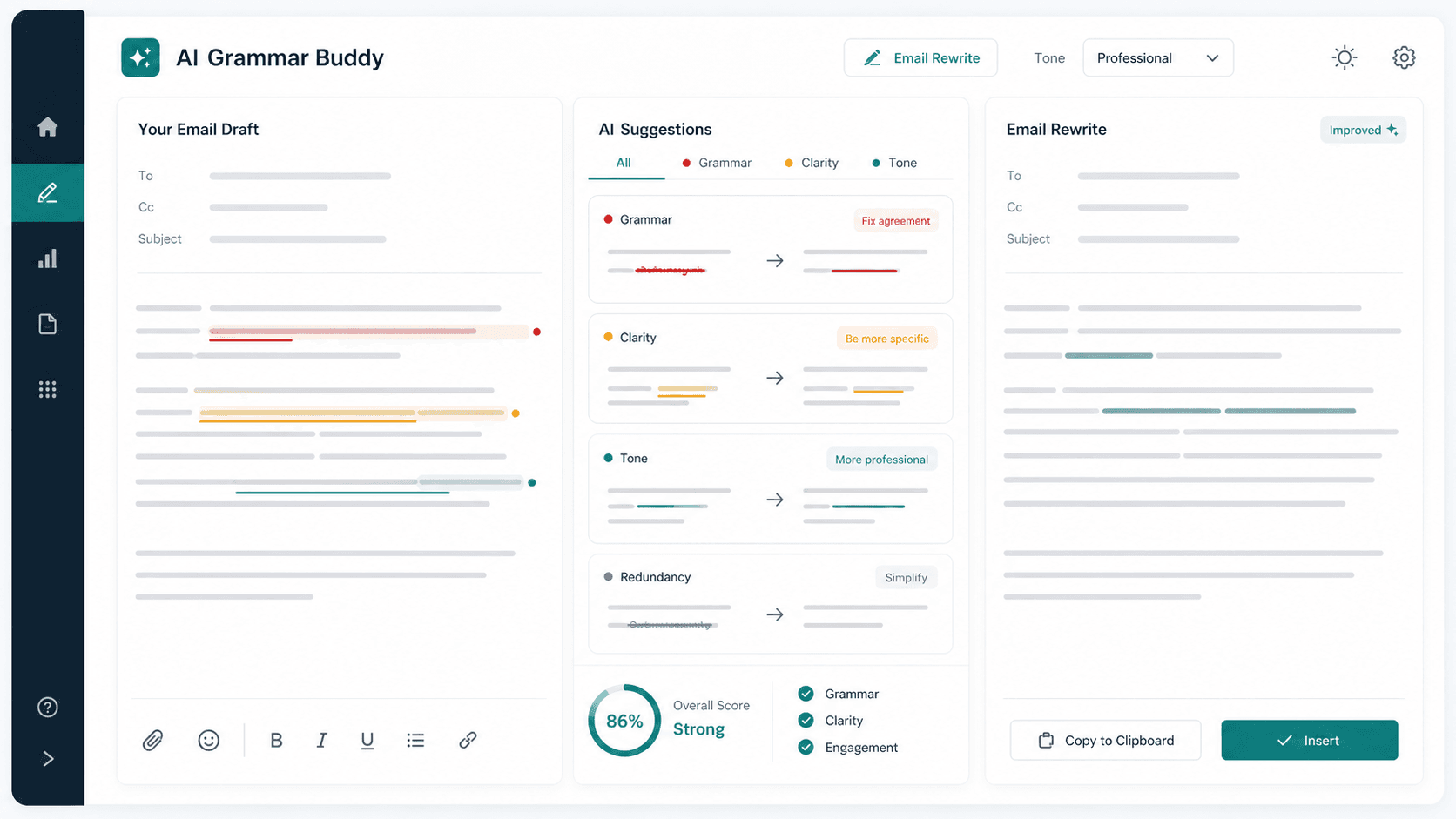 AI Grammar Buddy improving business email grammar