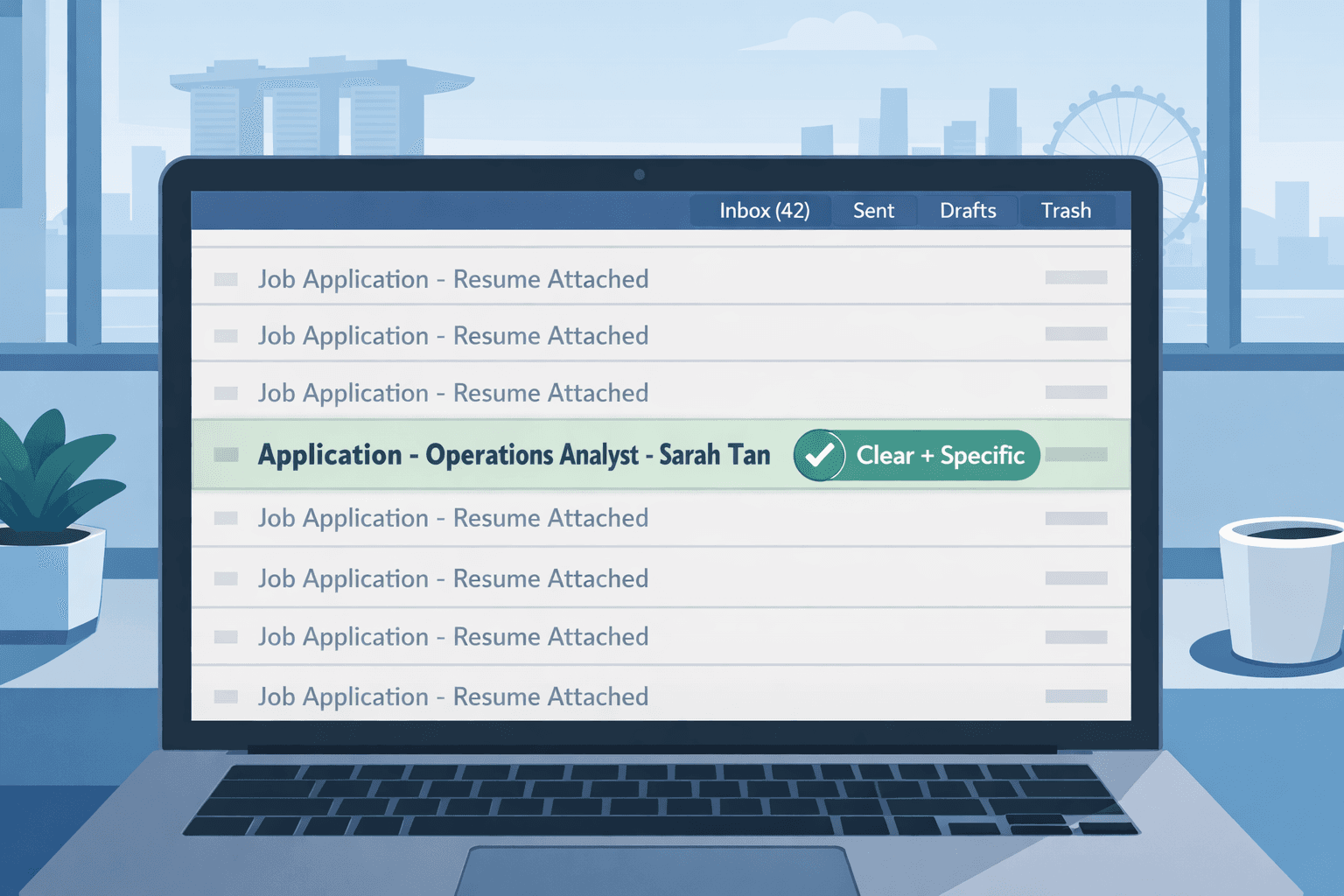 Recruiter inbox showing 40 generic applications with one clearly targeted cover letter highlighted
