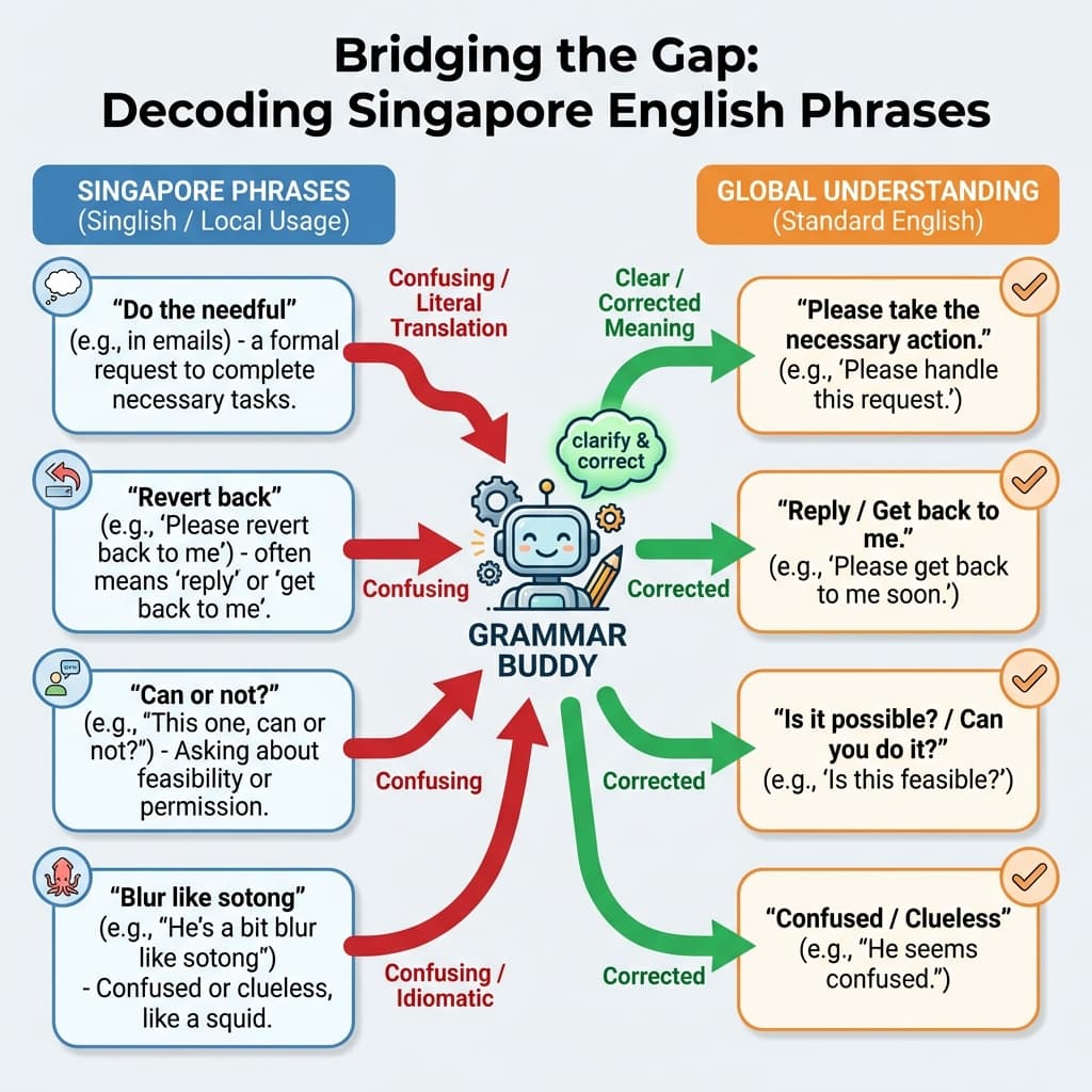 Singapore HR phrases comparison chart showing common mistakes and corrections