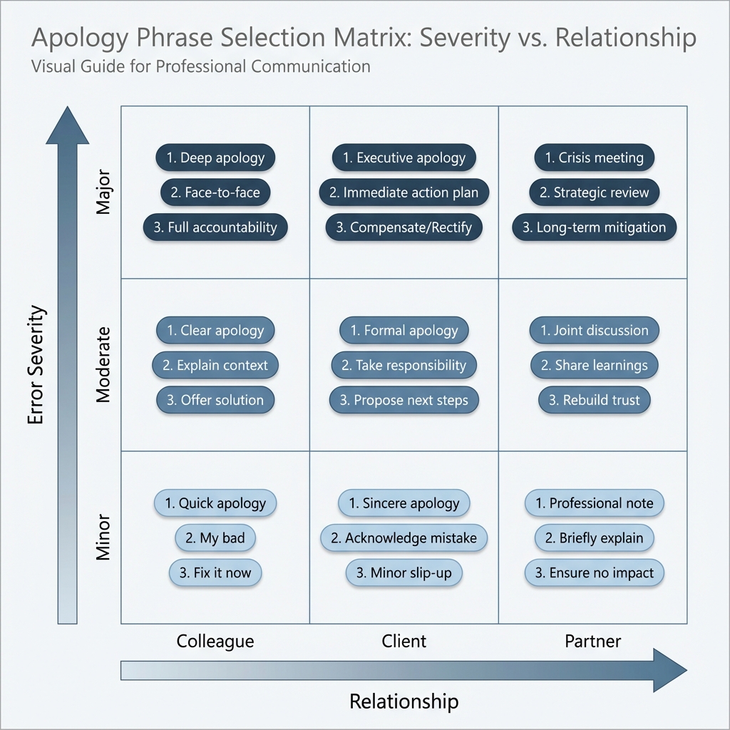 Guide to choosing appropriate apology phrases by severity and relationship