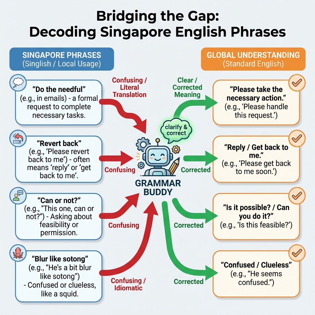 Singapore HR phrases comparison chart showing common mistakes and corrections