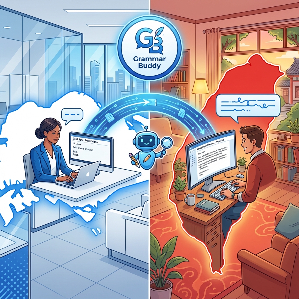 Singapore and Taiwan professional email communication comparison illustration